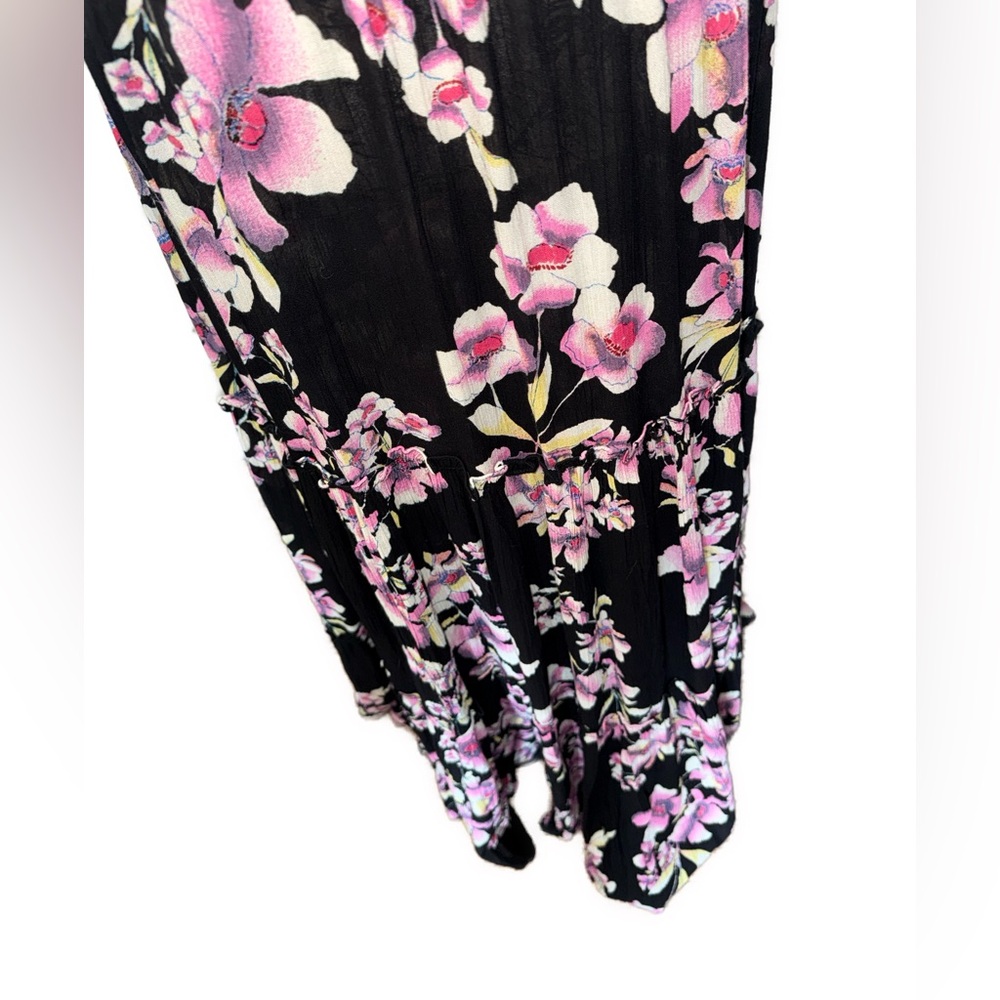 Free People Garden Party Maxi Dress Large Boho Floral Tie Shoulder Ruffle - Picture 7 of 9